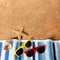 Beach background border sunglasses, towel, starfish, seashell sq