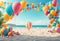 beach background with colorful balloon decoration