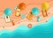 Beach background sea waves sand sunbathing people umbrella papercut paper craft