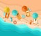 Beach background sea waves sand sunbathing people umbrella papercut paper craft