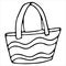 Beach bag for summer vacation at sea, vector doodle element, coloring book