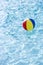 Beach ball floating on surface of swimming pool