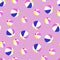Beach ball icon seamless pattern on lilac background.Beach balls blue lilac yellow color.