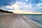 On the beach of the Baltic Sea. Sunset, groynes, beach and sand. Landscape shot