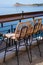 Beach bar. Bamboo chairs and counter with view to the Mediterranean Sea