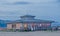 Beach Bar near sea water, lights, night time, party time. Albena, Bulgaria