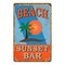 Beach bar retro damaged rusty sign board. Vintage advertisement for tropical cafe bar. Sun, summer and sea theme.