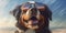 Beach Barks and Funny Smiles Cute Bernese Mountain Dog in Sunglasses. Generative AI