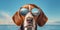 Beach Barks Playful Beagle Dog with a Funny Expression Enjoys the Sun and Sand. Generative AI