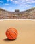 Beach Basketball Arena With Ball on Sand and Copy Space