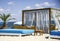 Beach bed and sunloungers in a beach