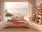 Beach bedroom interior in beige.Generative AI