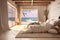 Beach bedroom interior in white. Generative AI
