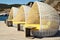 Beach beds with cover sunloungers in beach club in hotel luxury