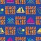 Beach bliss typography vector seamless pattern background.Tropical color memphis design text,sailing yachts, anchors