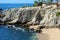 Beach blue green water ocean view at rocky cliff at california los cabos mexico nice hotel restaurant with fantastic views