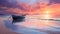 Beach, Boat, Dawn in coastal morning