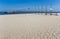 Beach and a boat at a ferry on Texel island