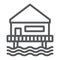 Beach bungalow line icon, seaside and hut, beach house sign, vector graphics, a linear pattern on a white background.