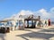 Beach cabanas on a white sandy beach