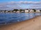 Beach in Cape Cod, New England, with quaint houses along the shore line