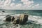 Beach of the cathedrals with large stones of Ribadeo, Spain