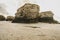 Beach of the cathedrals with large stones of Ribadeo, Spain