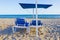 Beach chair with awning structure for sunshade