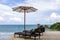 Beach chair in outdoor with swimming pool and sea view andaman sea