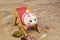 Beach chair with piggy bank and euro