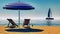 Beach chair at sunny coast. Seychelles 3d rendering