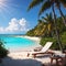 beach chair with tropical Maldives island beach and sea - holiday vacation background concep made with Generative AI