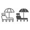 Beach chair with umbrella line and glyph icon. A deckchair vector illustration isolated on white. Beach lounge outline