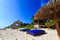 Beach chairs in luxury resort on carribean coast