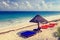 Beach chairs in luxury resort on carribean coast