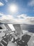 Beach chairs overlooking caldera on Santorini island