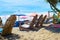 Beach chairs, sacks, umbrellas. Bali