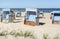 Beach chairs on the sand at the North Sea on Sylt island. Summer vacation