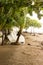 Beach chairs stand empty and abandoned at Playa Langosta as Tropical Storm Nate pounds Costa Rica.