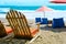 Beach chairs, tropical resort. Bali