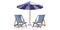 Beach chairs and umbrella on white background. 3d illustration