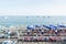 Beach Chairs and Umbrellas on The Maiori Beach, Amalfi Coast, Campania, Italy