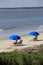 Beach chairs and umbrellas on the shores of King And Prince Beach and Golf Resort,St.Simon\'s Island, Georgia,2015