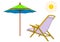 Beach chaise lounge and umbrella