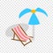 Beach chaise lounge with umbrella isometric icon