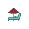 Beach chaise lounges and umbrella filled outline icon