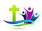 Beach City church people water wave union care love logo design icon on white background. Classical, ancient. on white background