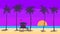 Beach coast landscape with Lifeguard Station. Palms, sea, ocean, coast view, sunset