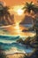 a beach coast with a sunset in the background ai generated