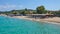 Beach and costal street at town of Ierissos, Athos, Chalkidiki, Greece